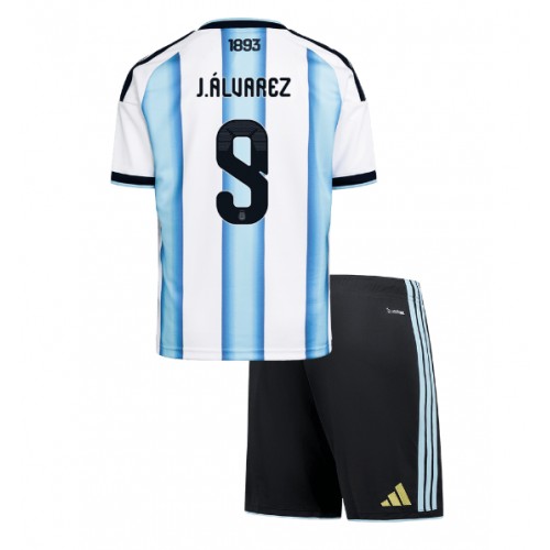 Stroje piłkarskie Argentyna Julian Alvarez #9 Koszulka Podstawowej dla dzieci MŚ 2026 Krótki Rękaw (+ szorty)